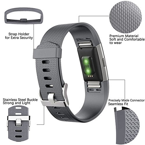 Maledan Bands Replacement Compatible with Fitbit Charge 2, 3-Pack, Large Gray/Blue/Black