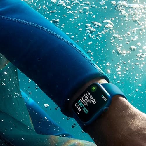 Apple Watch Series 7 (GPS + Cellular, 45mm) Blue Aluminum Case with Abyss Blue Sport Band, Regular (Renewed)