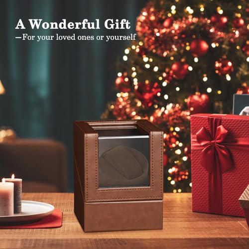 Anyasun Watch Winder,Automatic Single Watch Winder for Women's and Men's Watches, Watch Shaker with Japanese Quiet Motor, Battery Powered or AC Adapter(Brown)