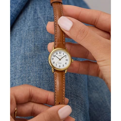 Timex Women's Easy Reader 25mm Watch – Gold-Tone Case White Dial with Honey Brown Croco Leather Strap