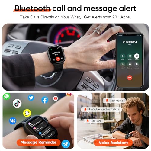 moutarlier 2026 Distance & Pace GPS Running Watch for Runners - Call & Text, AMOLED Large Screen, 50m Waterproof Swimming, Calorie & Step Counter, 2 Bands, Long Battery, for Seniors Men Women (Black)