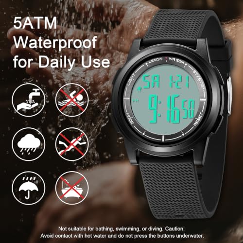 HANPOSH Mens Digital Watch Ultra Thin Minimalist Sports Waterproof Outdoor LED Screen Large Face Wrist Watches for Men with Back Light Alarm Date Stopwatch