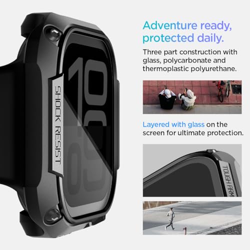 Spigen for Apple Watch Series 11 Case, Built-in Touch Sensitive Tempered Glass Screen Protector Durable Full Coverage Cover Tough Armor Compatible with Series 11/10 46mm - Black