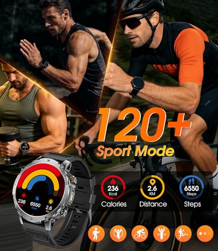 LIGE Military Smart Watch for Men, 1400mAh 60-Days Battery, 1.85" HD Smartwatch with LED Flashlight, 100+ Sports Mode, IP68 Waterproof, Pedometer, Fitness Watch for Android iOS