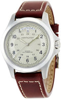 Hamilton Khaki Field King Automatic Men's Watch, 40mm Stainless Steel Case, Swiss Made, Beige Dial Analog Wrist Watch for Men, 50m Waterproof, Sapphire Crystal, Cow Leather Strap