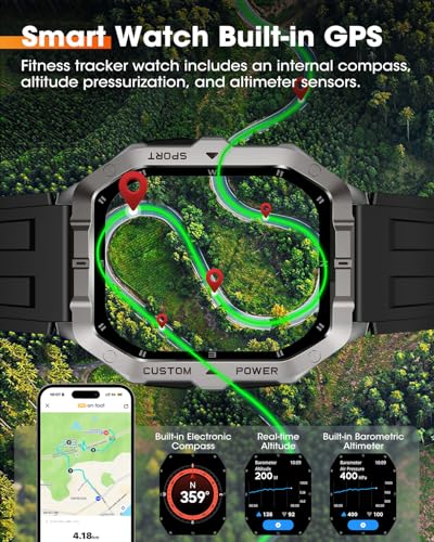 Smart Watches for Men (Answer/Make Calls), 2.02'' Military Smart Watch Built-in GPS with Sleep Monitor/Heart Rate/100+ Sport Modes, Waterproof Smartwatch Fitness Tracker for Android and iPhone Black