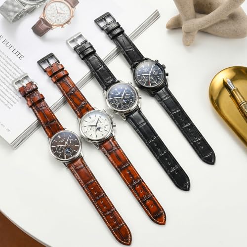 Korwuira 22mm Premium Leather Watch Band for Men, Alligator-Embossed, Black