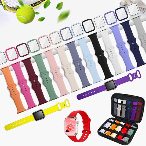 16 Pack Band Compatible with Apple Watch Bands 40mm for Women Men, Screen Protector Case Band&Organizer for iWatch Series 6 5 4 SE（Please select the correct size）