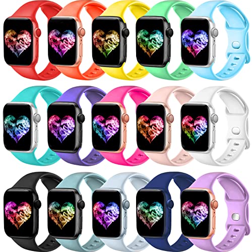 Topokiyu Compatible for Apple Watch Bands 38mm 40mm 41mm 42mm for Women Men, Soft Silicone Sport Band Strap for iWatch Bands Series 11 10 9 8 7 6 5 4 3 SE Ultra, 15Pack