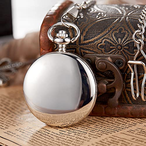 Realpoo Men's Quartz Pocket Watch, Silver, Arabic Numerals, White Dial, Stainless Steel, PK120115-sliver