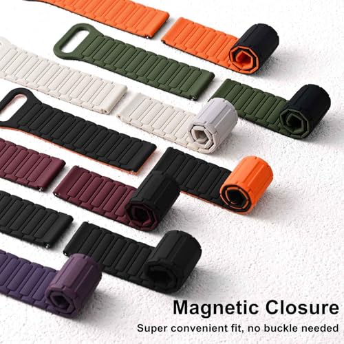 WOCCI 22mm Magnetic Silicone Watch Band, Tactile Ridged Texture, Quick Release (Black)