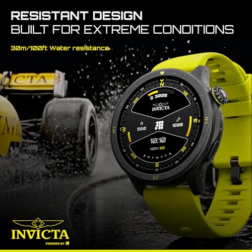 Invicta I-Tech-002 Digital Smartwatch, 1.43″ Display, Silicone Strap, Swim Tracking, 100+ Sports Modes, Bluetooth, Yellow Band, Black Case, Unisex