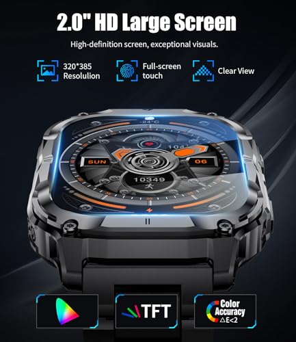 LIGE Military Smart Watch for Men(3 Bands),1000mAh/2 HD Large Screen Smartwatch, Flashlight/110+ Sports Modes, Fitness Tracker Watch for Android iOS,Light Black