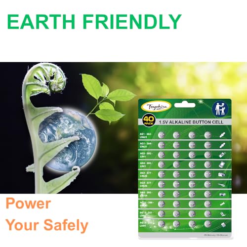 40pcs High Power Super Alkaline Button Cell astd 1.5V Watch Batteries Incl. AG1(LR621,364)*8,AG3(LR41,392)*8, AG4(LR626,377)*8,AG5(LR754, 393)*4,AG12(LR43,386)*4,AG13(LR44,357)*8 for thermometer clock