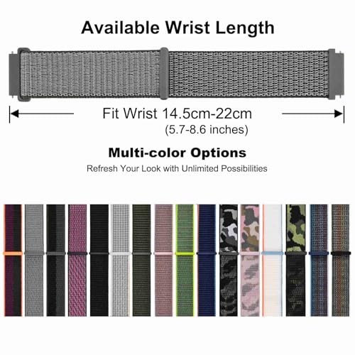 WOCCI 20mm Adjustable Nylon Watch Band, Quick Release Sport Loop Strap (Grey)