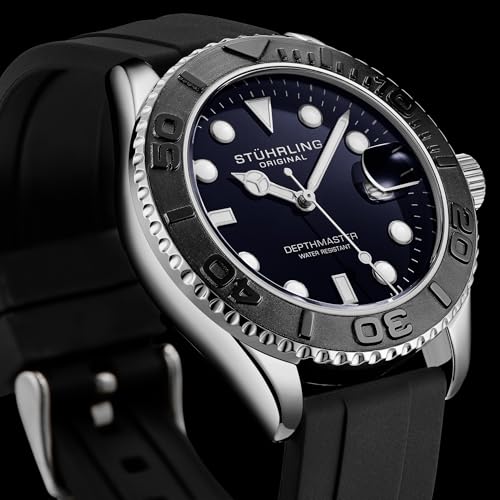 Stuhrling Original Depthmaster 4072 Men’s 42mm Sport Dive Watch – Quartz Movement, Rotating Bezel, Silicone Strap
