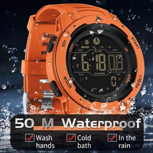 findtime Men's Digital Watch Waterproof Pedometer Watches Sport Watch Step Counter Calorie Military Watch with Stopwatch Alarm LED Backlight Countdown