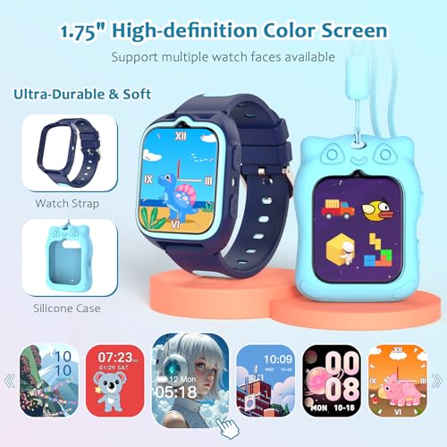 Blackview Kids Smart Watch with 32 Puzzle Games, HD Camera & Video Recording, 1.75" Touch Screen, Flashlight,Music Player, Pedometer, Alarm Clock,Stopwatch,Kids Watch for Boys Ages 4-12