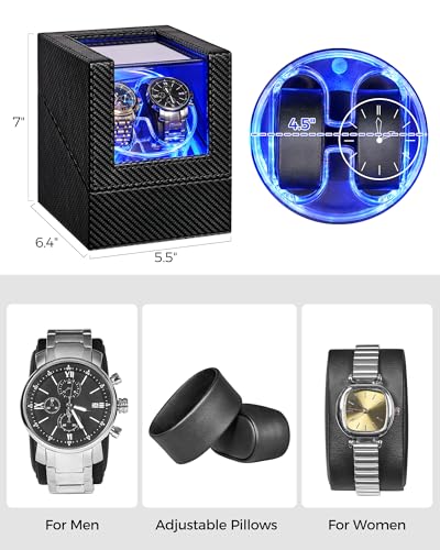 ANWBROAD Watch Winder for Automatic Watches, 4 Modes Double Automatic Watch Winder box with LED Crystal Design, Rotating Watch Case with Super Quiet Motor with Type-C Adapter UJWW007C
