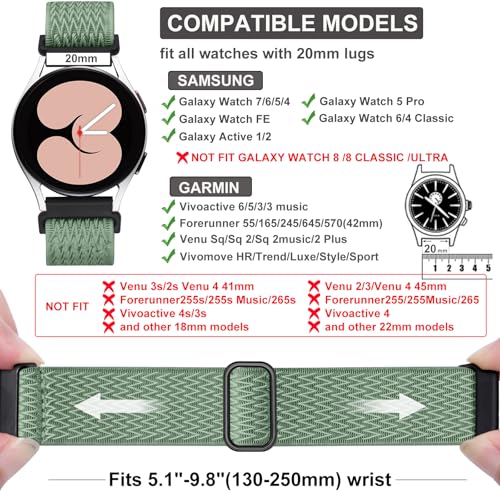 Easuny 12 Pack Stretchy Bands for Samsung Galaxy Watch 7 Band 6 5 4 Active 2 FE 40mm 44mm/Watch 6/4 Classic/5 Pro, Garmin Vivoactive 6/5/3/Forerunner 55/165, 20mm Elastic Watch Strap for Garmin Women