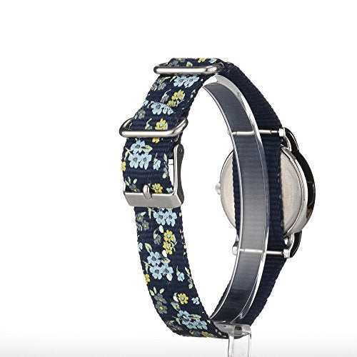 Timex Women's T2P370 Weekender 31mm Blue Floral Nylon Slip-Thru Strap Watch