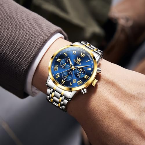 OLEVS Men's Two Tone Blue Dial Chronograph Watch