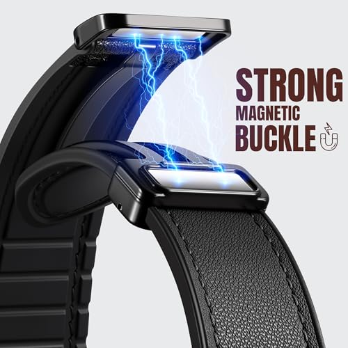 Charlam Magnetic Leather Bands Compatible with Samsung Galaxy Watch 7 Band 6 5 4 FE Active 2 40mm 44mm/Watch 6/4 Classic/Watch 5 Pro/3, 20mm Genuine Leather Straps for Samsung Watch Bands Men Women