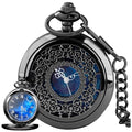 Tiong Exquise Starry Blue Hollow Case Quartz Pocket Watch Roman Numerals Retro Watches Souvenir Men Women Gift