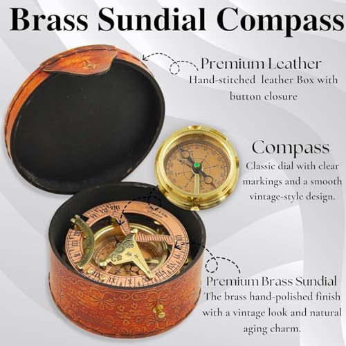 NETAEX Antique Brass & Copper Sundial Compass, Gift Sun Clock Ship Replica Watch Brass Compass Gift for Men - Nautical Gifts for Men, Best Anniversary Vintage Gifts