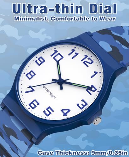 SOCICO Kids Analog Watch for Boys Girls Camouflage Sport Watches, 30M Waterproof, Rubber Band, Easy to Read for Child Teens Ages 5-15 Perfect for Gifts