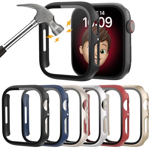 6 Pack Hard PC Case with Tempered Glass Screen Protector 44mm for Apple Watch SE 3/SE(2nd) Series 6/SE/5/4,Rontion Ultra-Thin Scratch Resistant Full Protective Bumper Cover for iWatch 44mm Accessorie