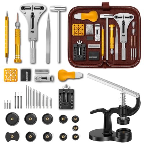 【Combination Version】Eventronic Watch Repair Tool Kit + Watch Press Tool 154PCS, Professional Watch Link Removal Kit, Watch Battery Replacement Tool Kit, Watch Band Tool, Spring Bar Tool Set,Watch Kit
