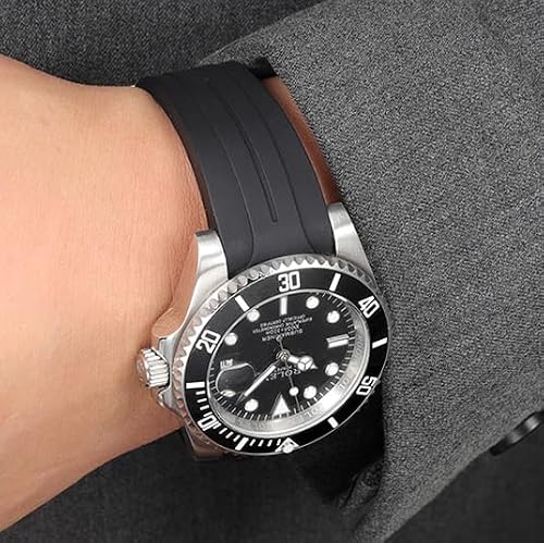Wentokye 20mm 21mm 22mm Rubber Watch Band for Rolex Watch Strap Soft Curved Replacement Strap for Men & Women （20mm black）