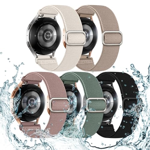 Acextro 5 Pack Stretchy Bands Compatible with Samsung Galaxy Watch 7 6 5 4 FE Band 40mm 44mm 45mm/Watch 6 4 Classic 4 42mm 46mm 43mm 47mm/Active 2, 20mm Water-Resistant Elastic Nylon Sport Strap