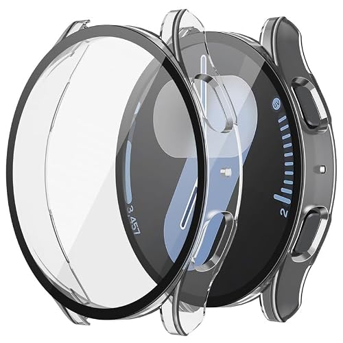 Misxi 2-Pack Hard PC Screen Protector Case for Samsung Galaxy Watch 7 44mm, Anti-Slip Ultra-Thin Scratch Resistant Cover with Tempered Glass for Galaxy Watch7, Transparent