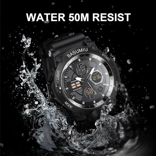 BASUMIU Military Dive Tactical Digital Man Watches for Men Nice Luxury Waterproof Diver Mens Watches Work Black Sports (C-Black)