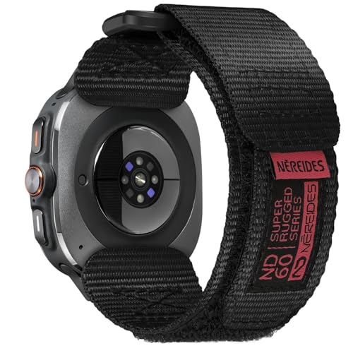 Nereides Rugged Nylon Band for Samsung Galaxy Watch Ultra (2025/2024) 47mm, One-Click No Gap Woven Fabric Strap, Adjustable Sport Wristband for Men Women (Black)