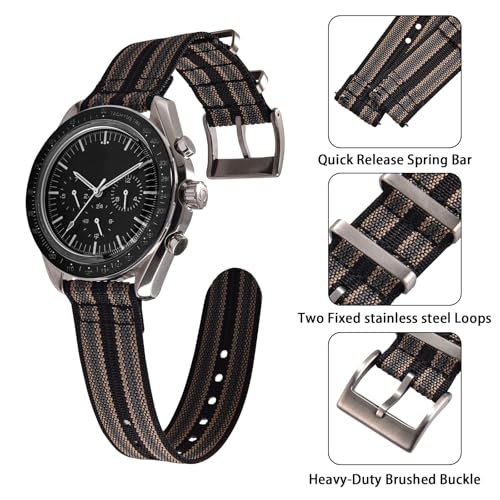 JWNSPA Two Piece Quick Release Ballistic Ribbed Nylon Watch Strap,18/20/22 mm Replacement Watch Bands for Men Women (Black Khaki Gray, 20mm)