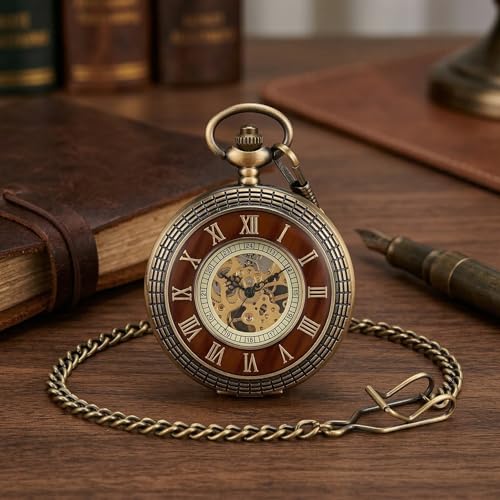 MJSCPHBJK Vintage Pocket Watch for Men Roman Numerals Scale Quartz Pocket Watches with Chain for Xmas Fathers Day Gift