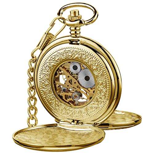 VIGOROSO Mechanical Pocket Watches for Men Gold Pocket Watch with Chain