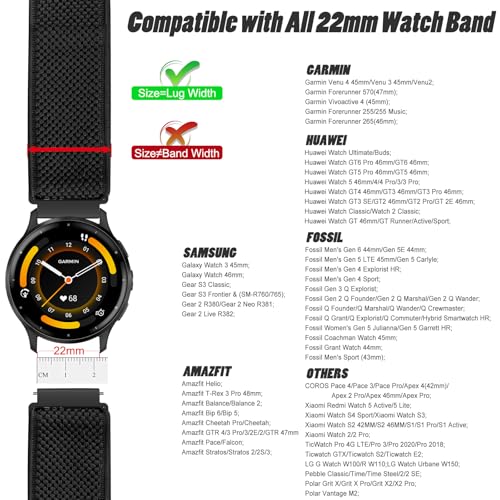 Relting 22mm Width Watch Lugs Band Compatible with Garmin Venu 4 45 mm/3 45 mm/Venu 2/Forerunner 265/255/Amazfit Bip 6/Bip 5 Quick Release Adjustable Stretchy Nylon Sport Elastic Bands for Men Women