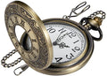 Bronze Hollowed Out Roman Covered Quartz Pocket Watch for Men, Arabic Numerals White Dial Pocket Watches for Men, Men's Quartz Pocket Watch with Chain -Bronze