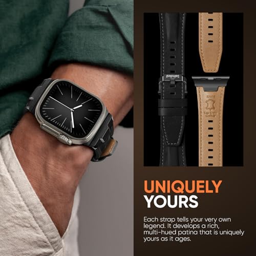 Suitisbest Leather Bands Compatible for Apple Watch Ultra Band 49mm 46mm 45mm 44mm 42mm, Genuine Leather Replacement Strap for iWatch Series 11 10 9 8 7 6 5 4 3 2 1, SE 3 2 1, Ultra 3 2 1