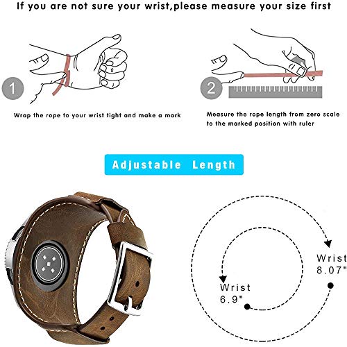 Hepsun Compatible with Samsung Galaxy Watch 42mm/Active 40mm/Active 2 40mm 44mm/Gear S2 Classic/Gear Sport /Fossil Q Gazer/Ticwatch 2/Garmin Vivoactive 3 20mm Genuine Leather Cuff Bands/Strap (coffee)