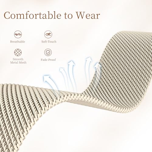 20mm Metal Bands Compatible with Garmin Vivoactive 5/Vivoactive 6/3 Watch Bands, Soft Stainless Steel Strap Replacement Wristband for Venu Sq 2/ Forerunner 55/245 Watch Band Women Men, Champagne
