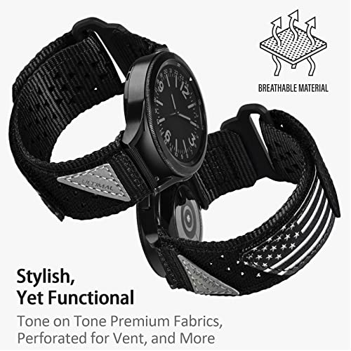 ULTIMAL 20mm Watch Band Compatible with Samsung Galaxy Watch 7 6 5 4 FE/6 4 Classic/5 Pro, Nylon Quick Release Strap Compatible with Garmin Vivoactive 6 5 3/Forerunner 645 55 245 165 (BLACK USA FLAG, L)