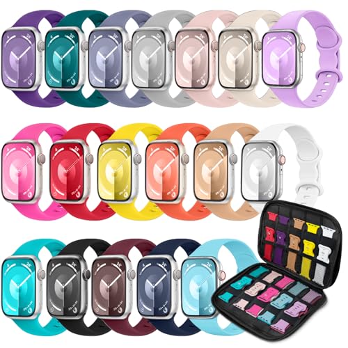 18 Pack Sport Band Compatible with Apple Watch Bands 40mm 41mm 38mm 42mm 44mm 45mm 46mm 49mm for Women Men,Silicone iWatch band with Watch Band Organizer for iWatch SE Series 10/9 8 7 6 5 4 3 2 Ultra