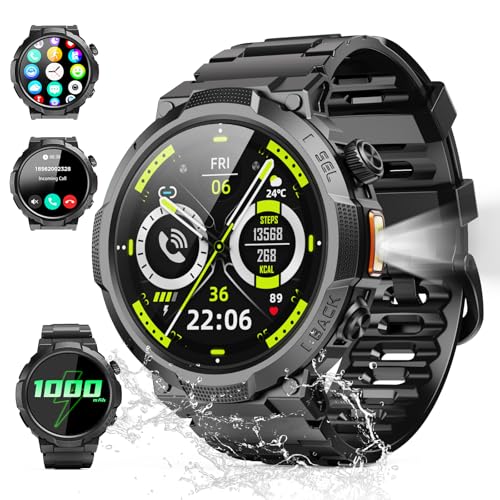 Smart Watches for Men (Answer/Make Call), 1.53" HD Military Smartwatch, 50+ Days Extra-Long Battery Life Fitness Tracker, Flashlight/110+Sports/Heart Rate/Sleep Monitor/IP68 Waterproof Android iOS