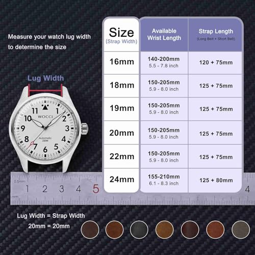 WOCCI 18mm Watch Band for Men and Women, Genuine Leather - Top Grain Leather, Quick Release Strap, Silver Buckle (Golden Brown)
