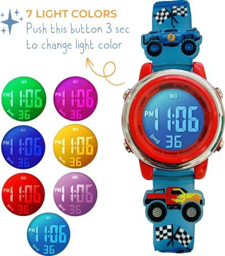 Preschool Collection Monster Truck 3D Digital Light Up Watch for Boys, Kids, Children, Kids - Waterproof - School Watch